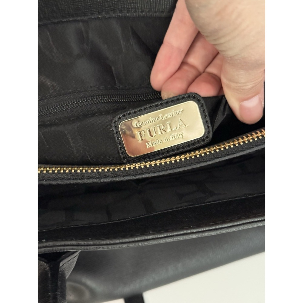 Furla Black Saffiano Leather Top Handle Tote Bag with Crossbody Shoulder Strap - Picture 10 of 12